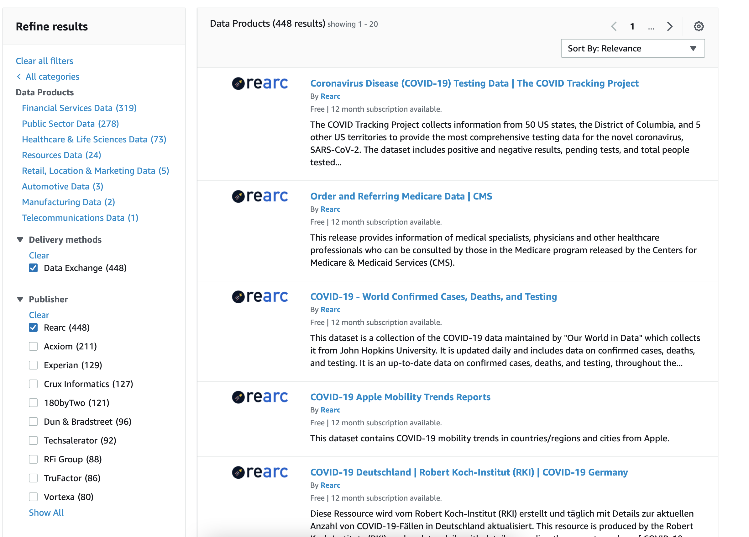 Rearc Data in AWS Data Exchange