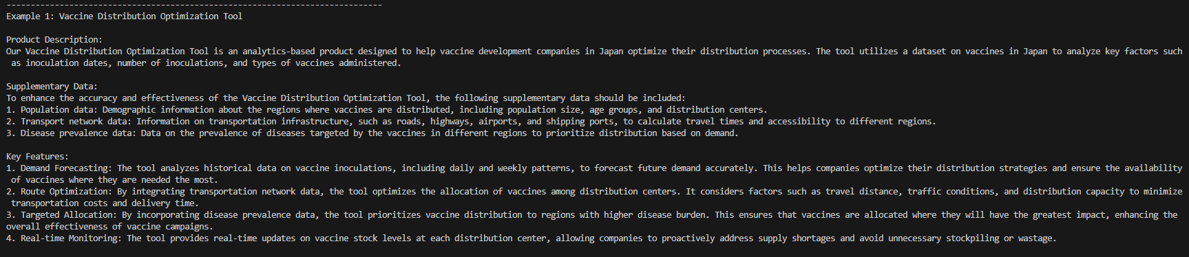 Sample use case output