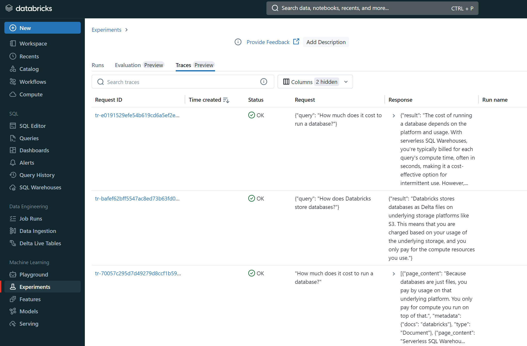 Traces Dashboard